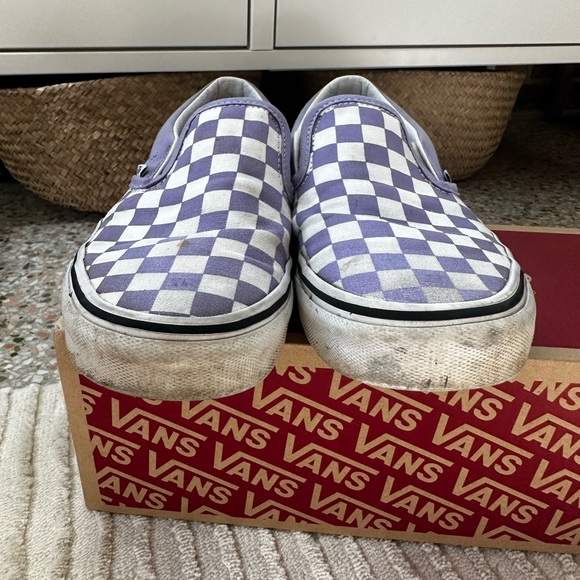 Lavendar and white checkered slip on canvas Vans - Picture 4 of 9